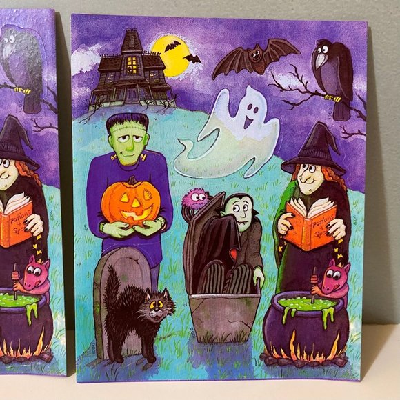 Vintage Gibson Halloween Stickers Witch Ghost Monsters - Picture 3 of 6